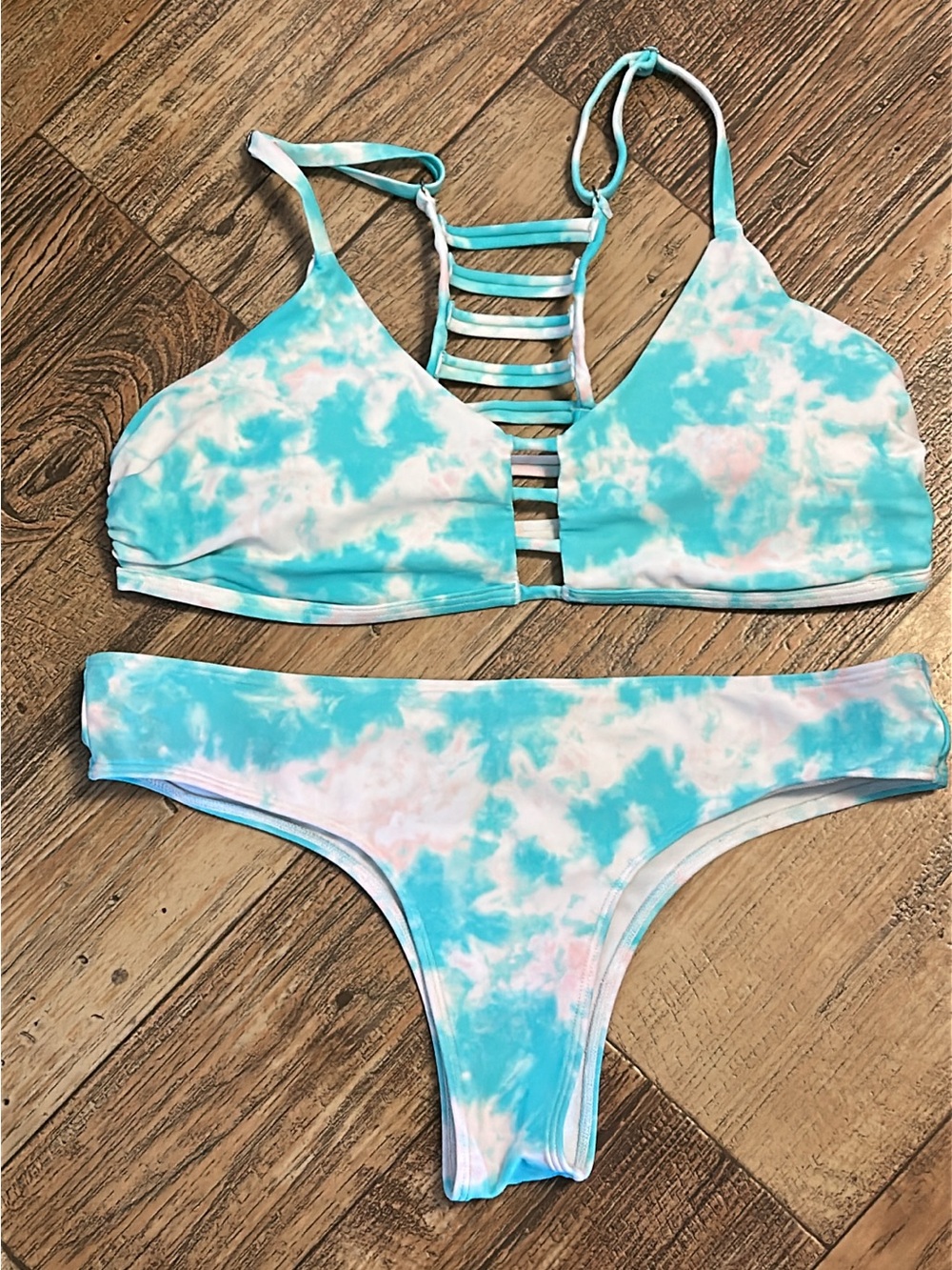 Hollister Tie-Dye Strappy Bikini Set in Aqua & Pastel Pink
